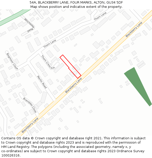 54A, BLACKBERRY LANE, FOUR MARKS, ALTON, GU34 5DF: Location map and indicative extent of plot