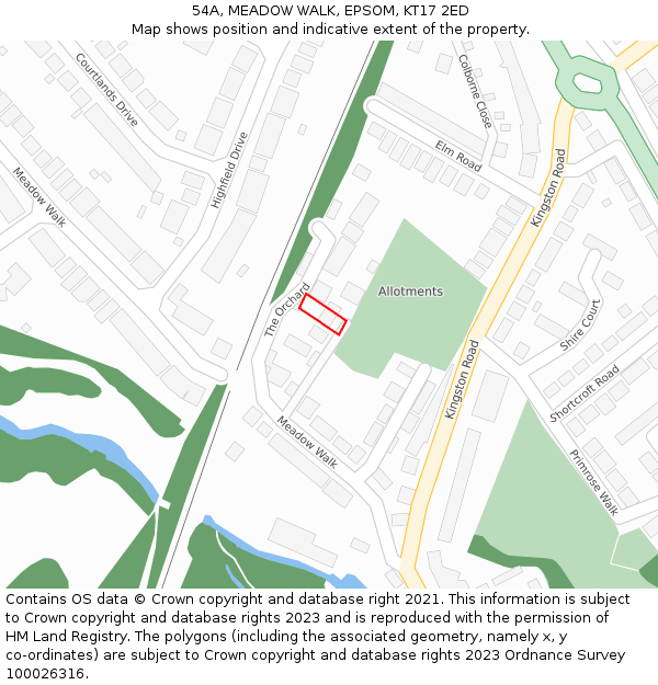 54A, MEADOW WALK, EPSOM, KT17 2ED: Location map and indicative extent of plot