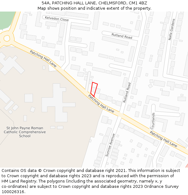 54A, PATCHING HALL LANE, CHELMSFORD, CM1 4BZ: Location map and indicative extent of plot