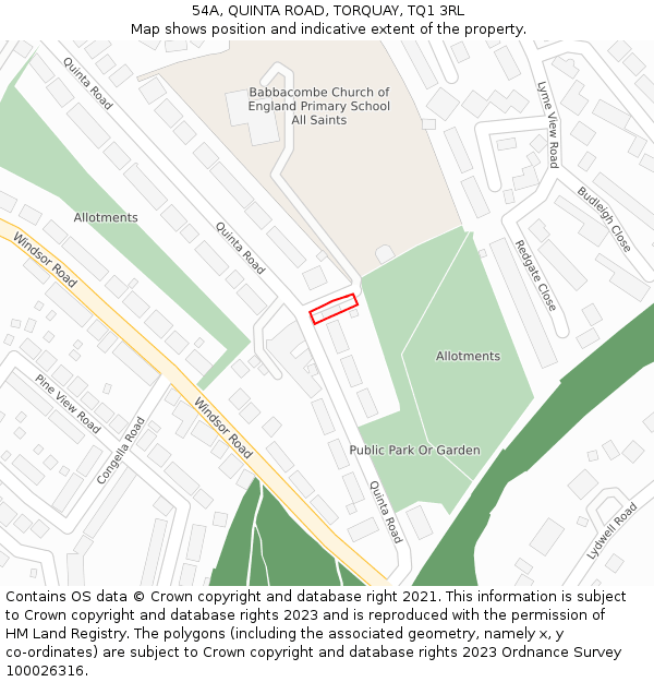 54A, QUINTA ROAD, TORQUAY, TQ1 3RL: Location map and indicative extent of plot