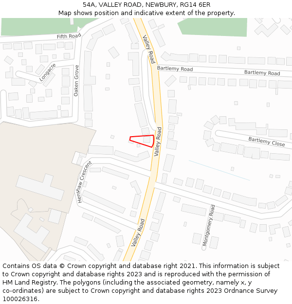 54A, VALLEY ROAD, NEWBURY, RG14 6ER: Location map and indicative extent of plot