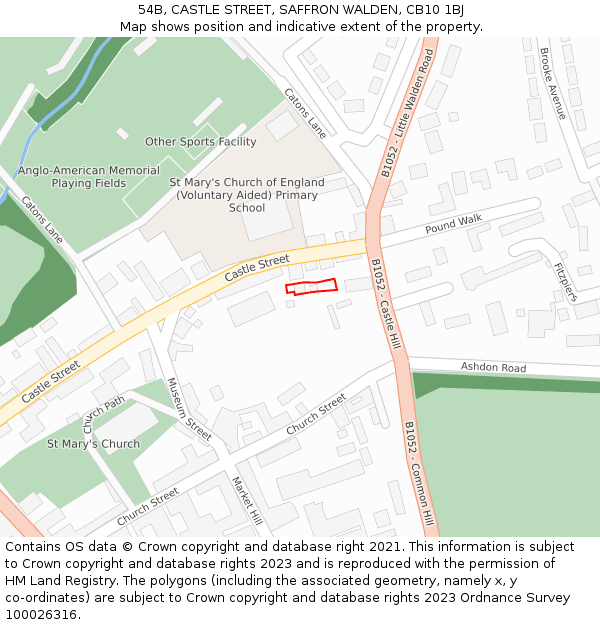 54B, CASTLE STREET, SAFFRON WALDEN, CB10 1BJ: Location map and indicative extent of plot