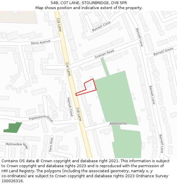 54B, COT LANE, STOURBRIDGE, DY8 5PR: Location map and indicative extent of plot