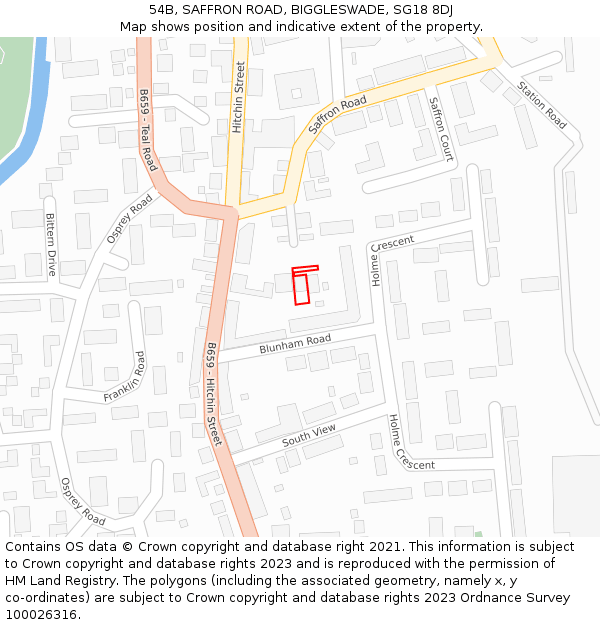 54B, SAFFRON ROAD, BIGGLESWADE, SG18 8DJ: Location map and indicative extent of plot