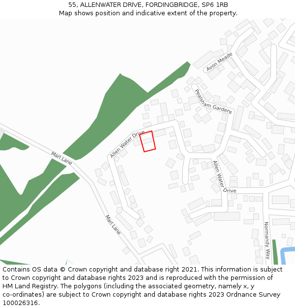 55, ALLENWATER DRIVE, FORDINGBRIDGE, SP6 1RB: Location map and indicative extent of plot