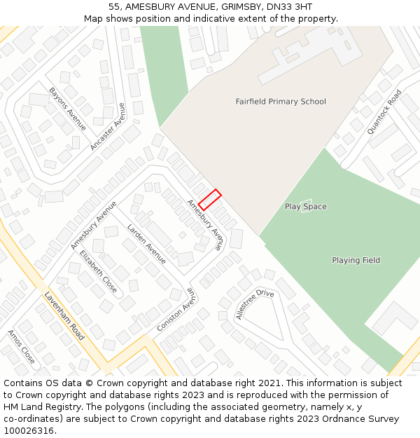 55, AMESBURY AVENUE, GRIMSBY, DN33 3HT: Location map and indicative extent of plot