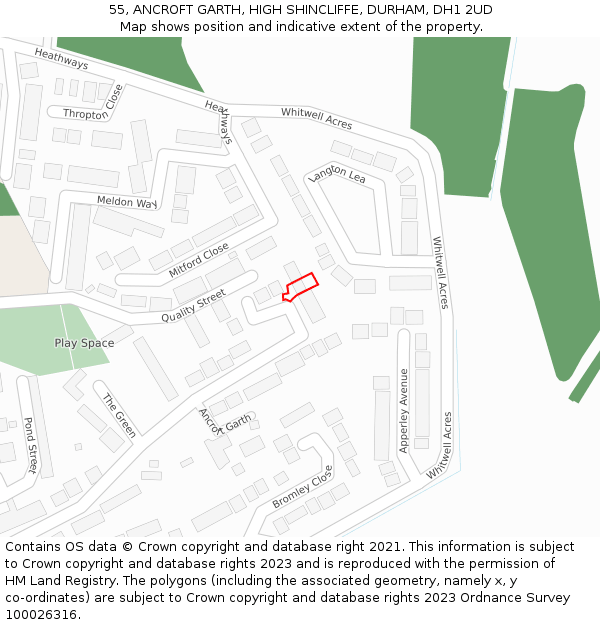 55, ANCROFT GARTH, HIGH SHINCLIFFE, DURHAM, DH1 2UD: Location map and indicative extent of plot