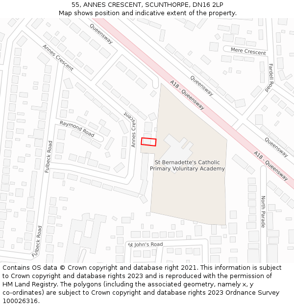 55, ANNES CRESCENT, SCUNTHORPE, DN16 2LP: Location map and indicative extent of plot