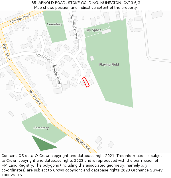 55, ARNOLD ROAD, STOKE GOLDING, NUNEATON, CV13 6JG: Location map and indicative extent of plot