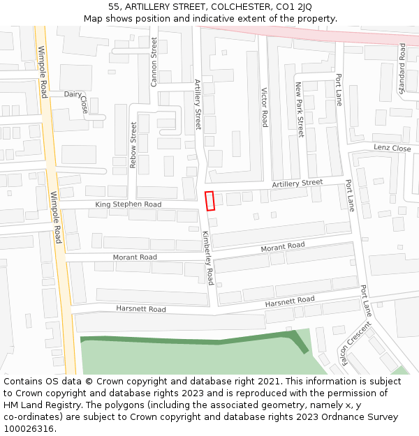 55, ARTILLERY STREET, COLCHESTER, CO1 2JQ: Location map and indicative extent of plot