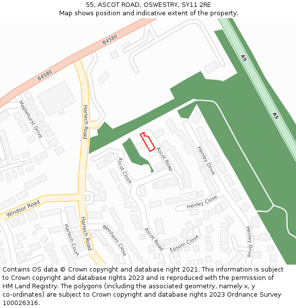 55, ASCOT ROAD, OSWESTRY, SY11 2RE: Location map and indicative extent of plot