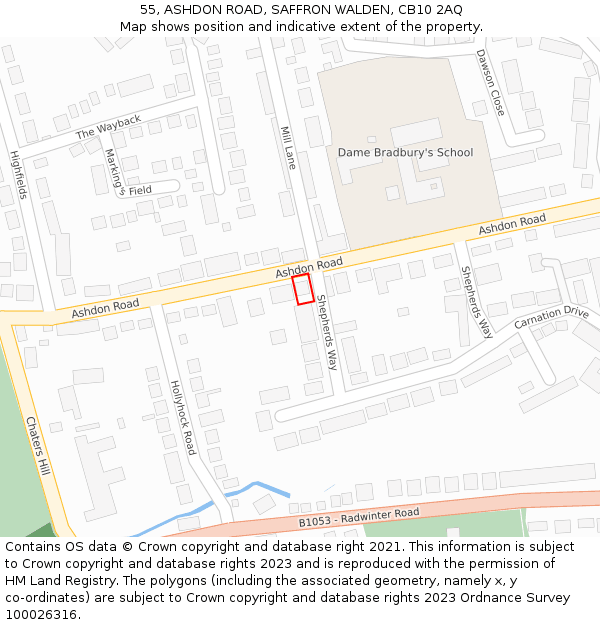 55, ASHDON ROAD, SAFFRON WALDEN, CB10 2AQ: Location map and indicative extent of plot