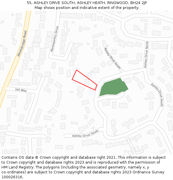 55, ASHLEY DRIVE SOUTH, ASHLEY HEATH, RINGWOOD, BH24 2JP: Location map and indicative extent of plot