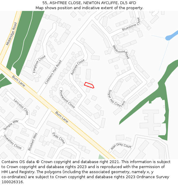 55, ASHTREE CLOSE, NEWTON AYCLIFFE, DL5 4FD: Location map and indicative extent of plot