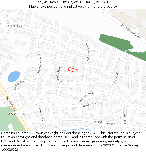 55, ASHWORTH ROAD, PONTEFRACT, WF8 2UJ: Location map and indicative extent of plot