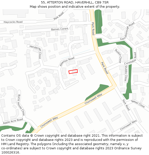 55, ATTERTON ROAD, HAVERHILL, CB9 7SR: Location map and indicative extent of plot