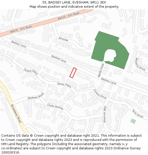 55, BADSEY LANE, EVESHAM, WR11 3EX: Location map and indicative extent of plot