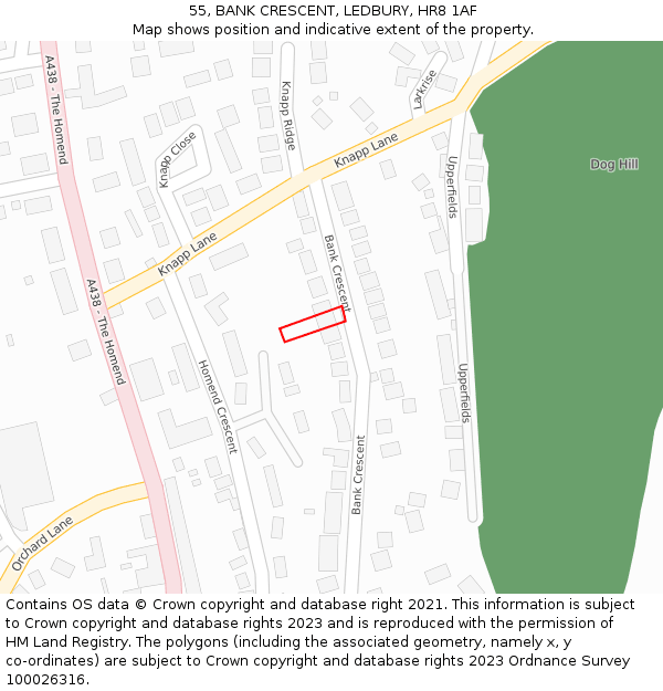 55, BANK CRESCENT, LEDBURY, HR8 1AF: Location map and indicative extent of plot