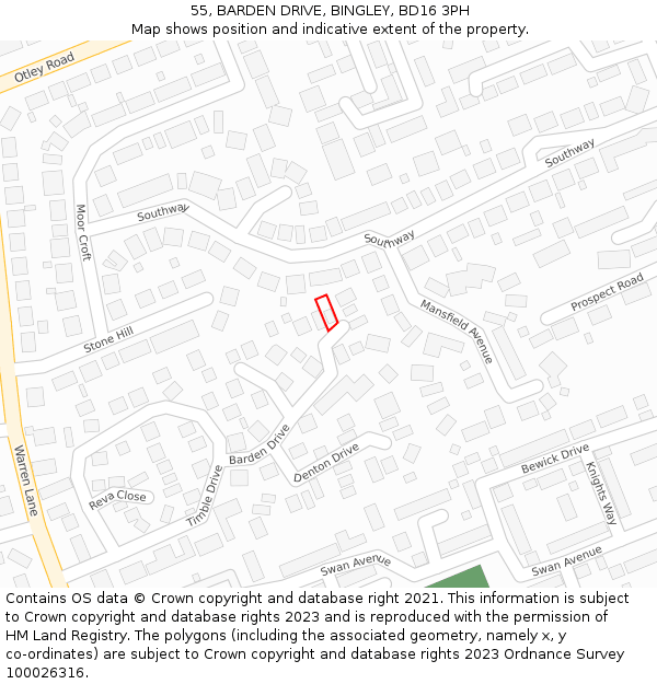 55, BARDEN DRIVE, BINGLEY, BD16 3PH: Location map and indicative extent of plot