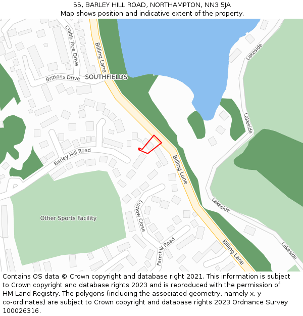 55, BARLEY HILL ROAD, NORTHAMPTON, NN3 5JA: Location map and indicative extent of plot