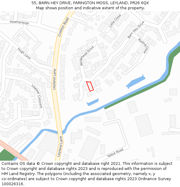 55, BARN HEY DRIVE, FARINGTON MOSS, LEYLAND, PR26 6QX: Location map and indicative extent of plot