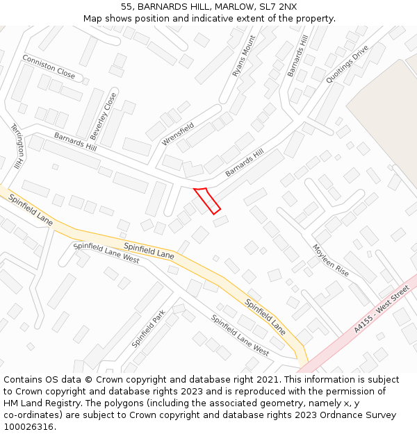 55, BARNARDS HILL, MARLOW, SL7 2NX: Location map and indicative extent of plot