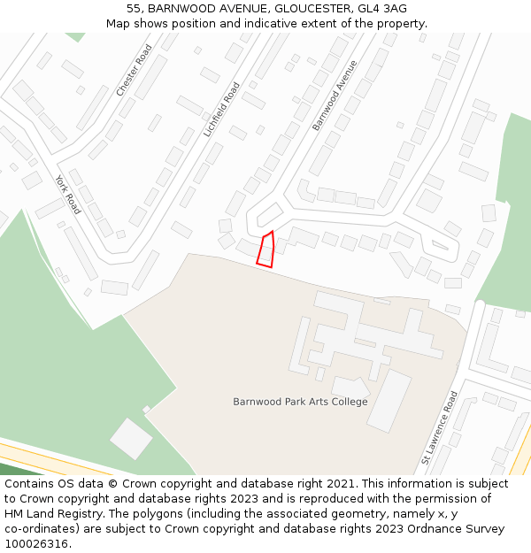 55, BARNWOOD AVENUE, GLOUCESTER, GL4 3AG: Location map and indicative extent of plot