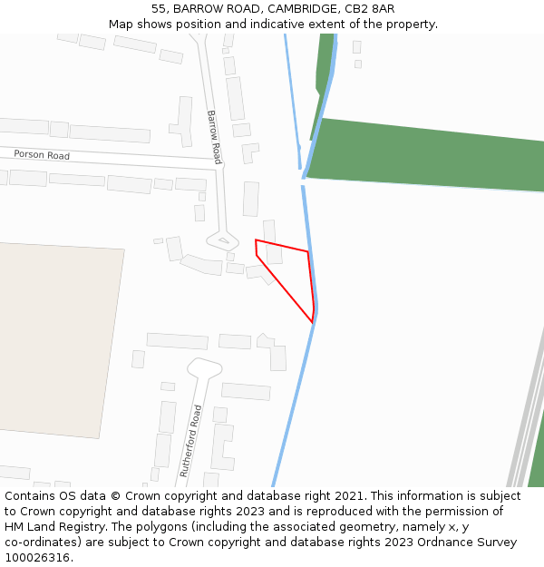 55, BARROW ROAD, CAMBRIDGE, CB2 8AR: Location map and indicative extent of plot