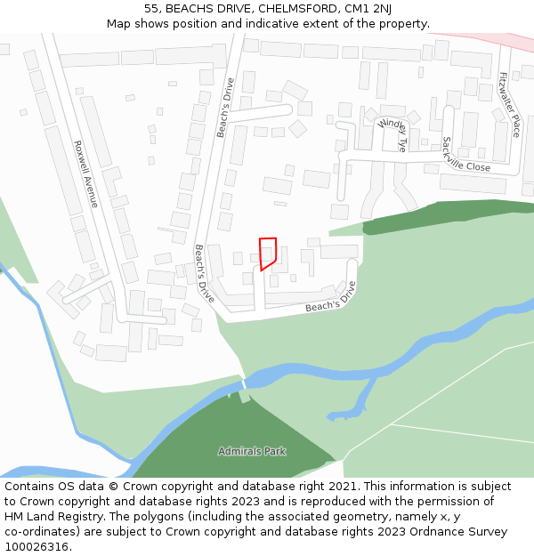 55, BEACHS DRIVE, CHELMSFORD, CM1 2NJ: Location map and indicative extent of plot