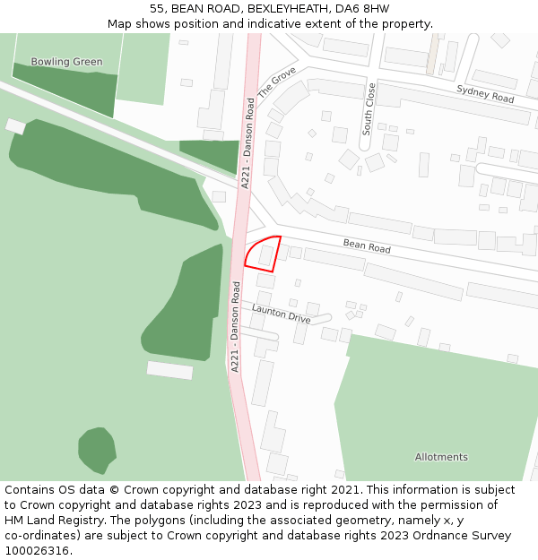 55, BEAN ROAD, BEXLEYHEATH, DA6 8HW: Location map and indicative extent of plot