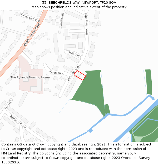55, BEECHFIELDS WAY, NEWPORT, TF10 8QA: Location map and indicative extent of plot