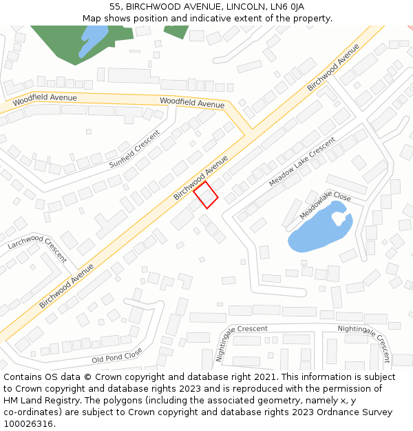 55, BIRCHWOOD AVENUE, LINCOLN, LN6 0JA: Location map and indicative extent of plot