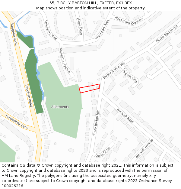 55, BIRCHY BARTON HILL, EXETER, EX1 3EX: Location map and indicative extent of plot