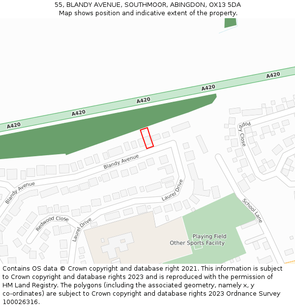 55, BLANDY AVENUE, SOUTHMOOR, ABINGDON, OX13 5DA: Location map and indicative extent of plot