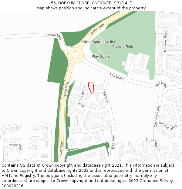 55, BORKUM CLOSE, ANDOVER, SP10 4LE: Location map and indicative extent of plot