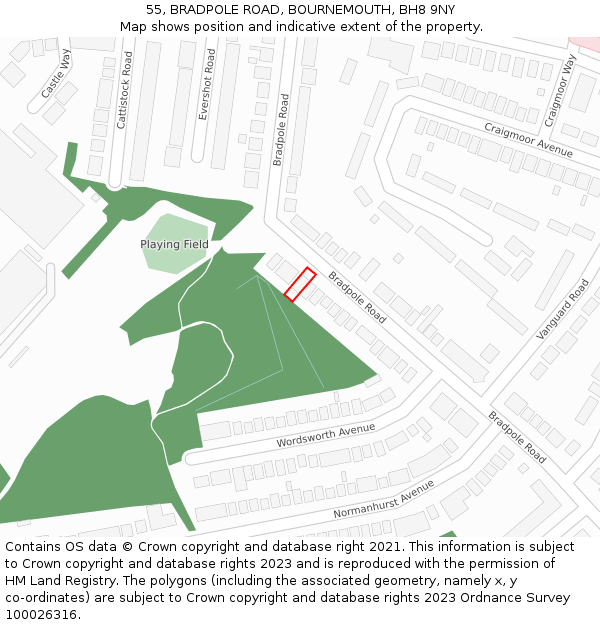 55, BRADPOLE ROAD, BOURNEMOUTH, BH8 9NY: Location map and indicative extent of plot