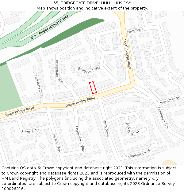 55, BRIDGEGATE DRIVE, HULL, HU9 1SY: Location map and indicative extent of plot