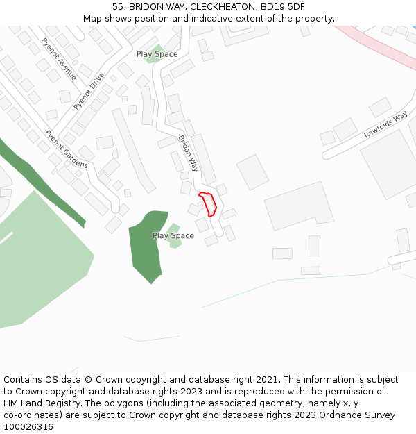 55, BRIDON WAY, CLECKHEATON, BD19 5DF: Location map and indicative extent of plot