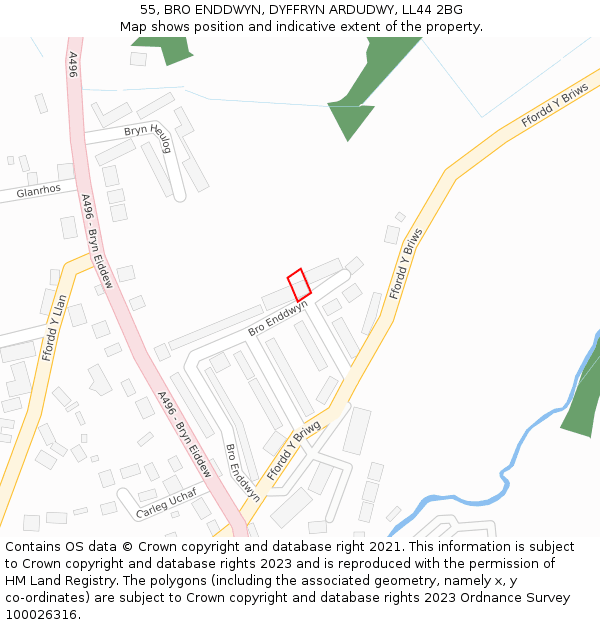 55, BRO ENDDWYN, DYFFRYN ARDUDWY, LL44 2BG: Location map and indicative extent of plot