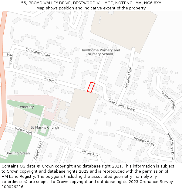 55, BROAD VALLEY DRIVE, BESTWOOD VILLAGE, NOTTINGHAM, NG6 8XA: Location map and indicative extent of plot