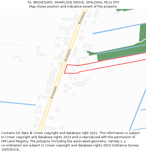55, BROADGATE, WHAPLODE DROVE, SPALDING, PE12 0TN: Location map and indicative extent of plot