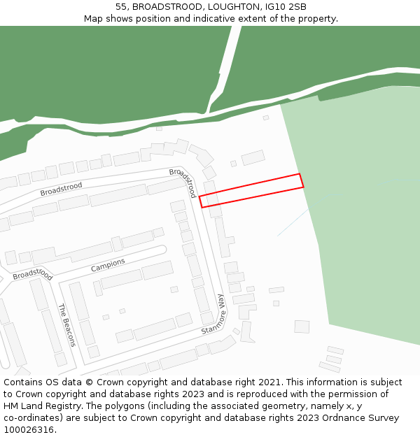 55, BROADSTROOD, LOUGHTON, IG10 2SB: Location map and indicative extent of plot