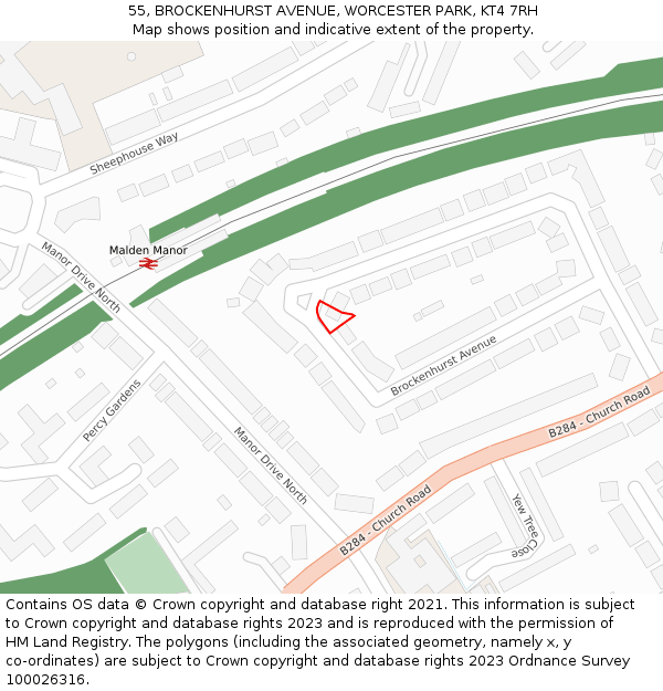 55, BROCKENHURST AVENUE, WORCESTER PARK, KT4 7RH: Location map and indicative extent of plot