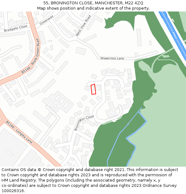 55, BRONINGTON CLOSE, MANCHESTER, M22 4ZQ: Location map and indicative extent of plot