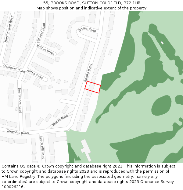 55, BROOKS ROAD, SUTTON COLDFIELD, B72 1HR: Location map and indicative extent of plot