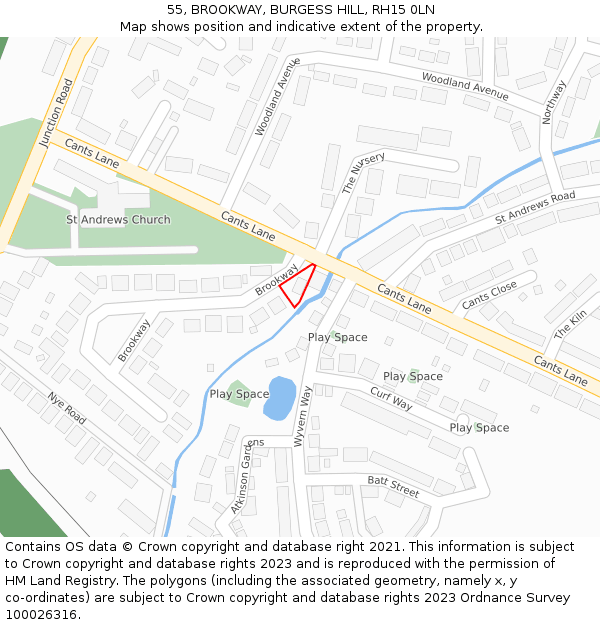 55, BROOKWAY, BURGESS HILL, RH15 0LN: Location map and indicative extent of plot