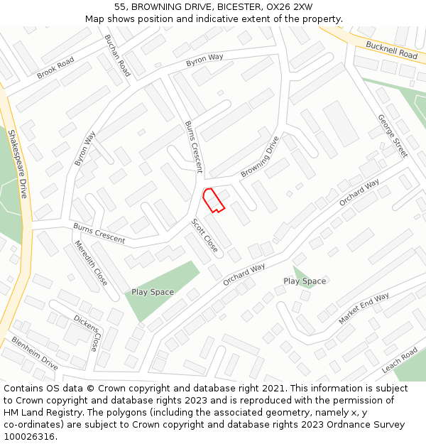 55, BROWNING DRIVE, BICESTER, OX26 2XW: Location map and indicative extent of plot