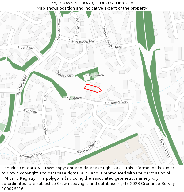 55, BROWNING ROAD, LEDBURY, HR8 2GA: Location map and indicative extent of plot