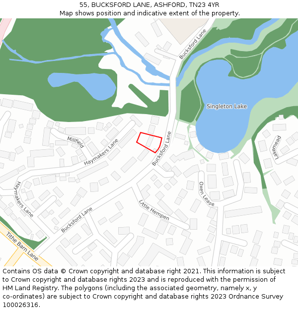 55, BUCKSFORD LANE, ASHFORD, TN23 4YR: Location map and indicative extent of plot