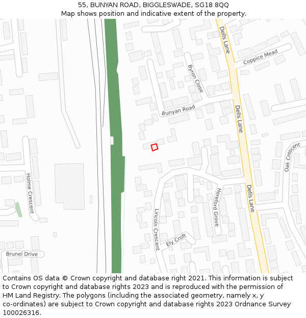 55, BUNYAN ROAD, BIGGLESWADE, SG18 8QQ: Location map and indicative extent of plot